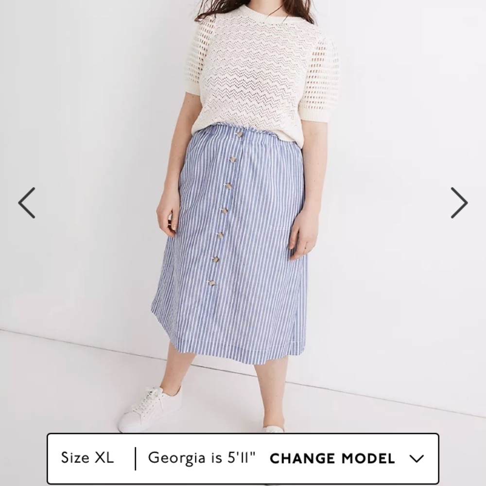 New: Madewell Paperbag Button Front Midi Skirt with Pockets - Picture 3 of 14